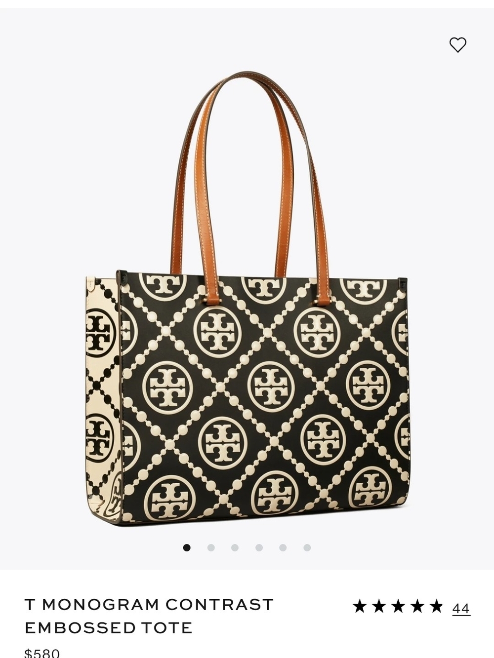 Tory Burch Black & Cream Monogram Embossed Tote with Tan Handles